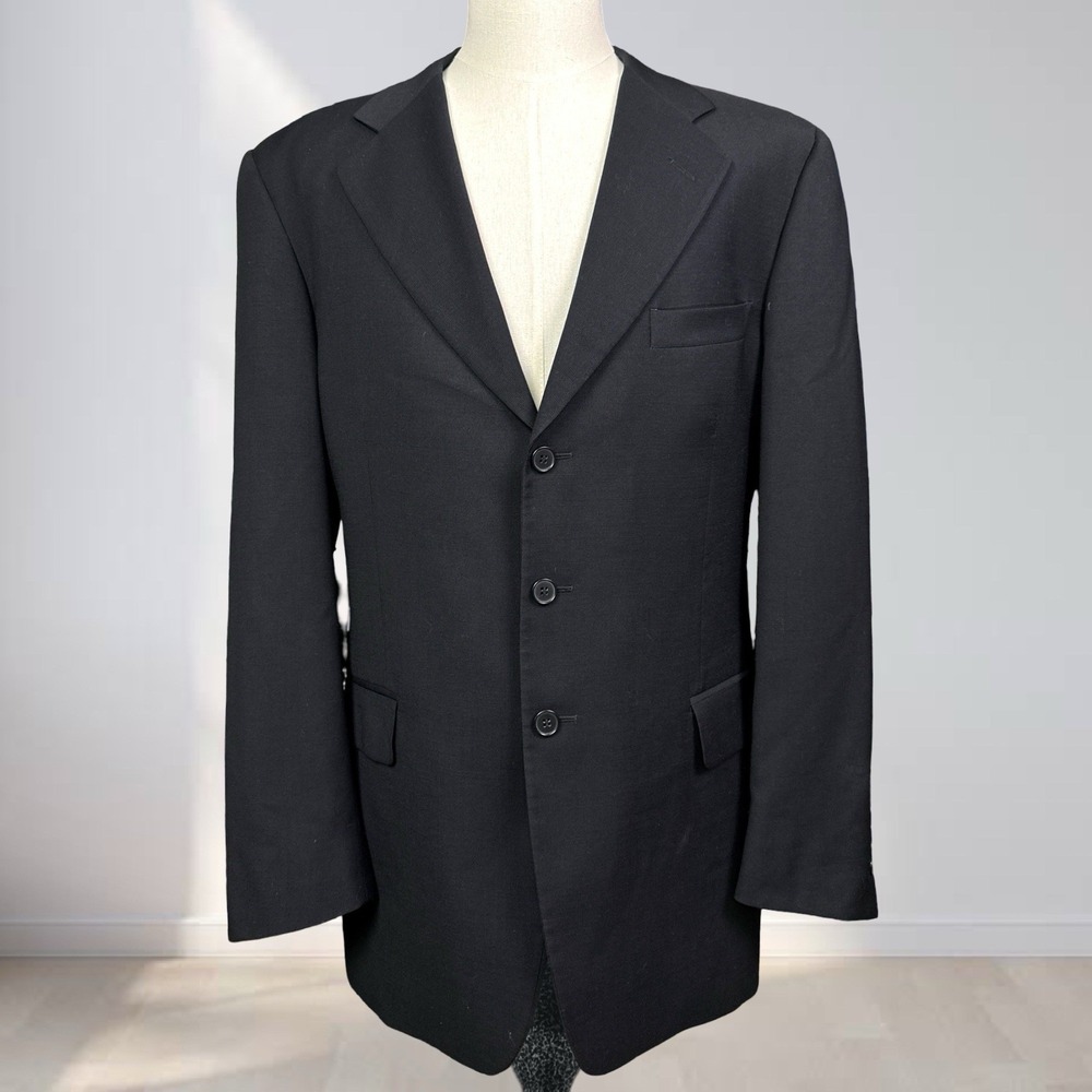 Pronto Uomo 3 Button Blazer Men 46L Black Rodina High Twist Wool Made in Italy